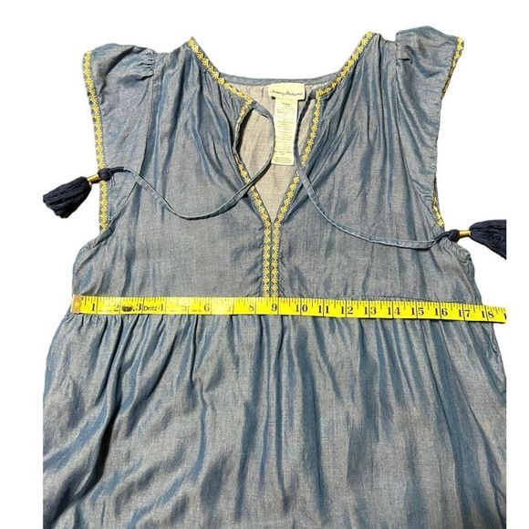 Tommy Bahama Women's Blue Boho Embroidered Tassel Tiered Tencel Dress Size Small - Picture 14 of 15